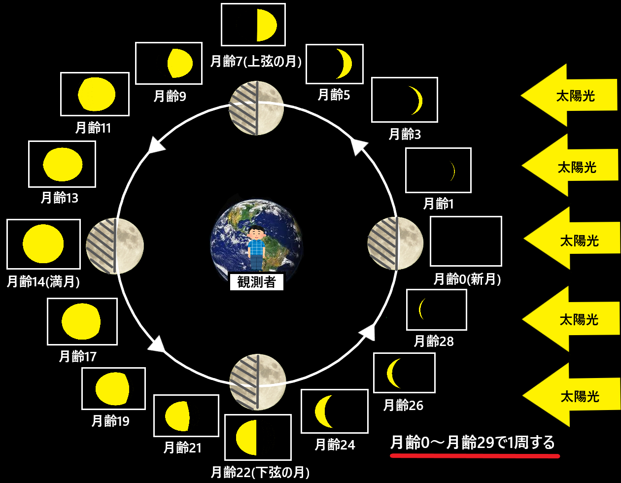 月齢とは 月齢と月の満ち欠けの関係をわかりやすく図で解説