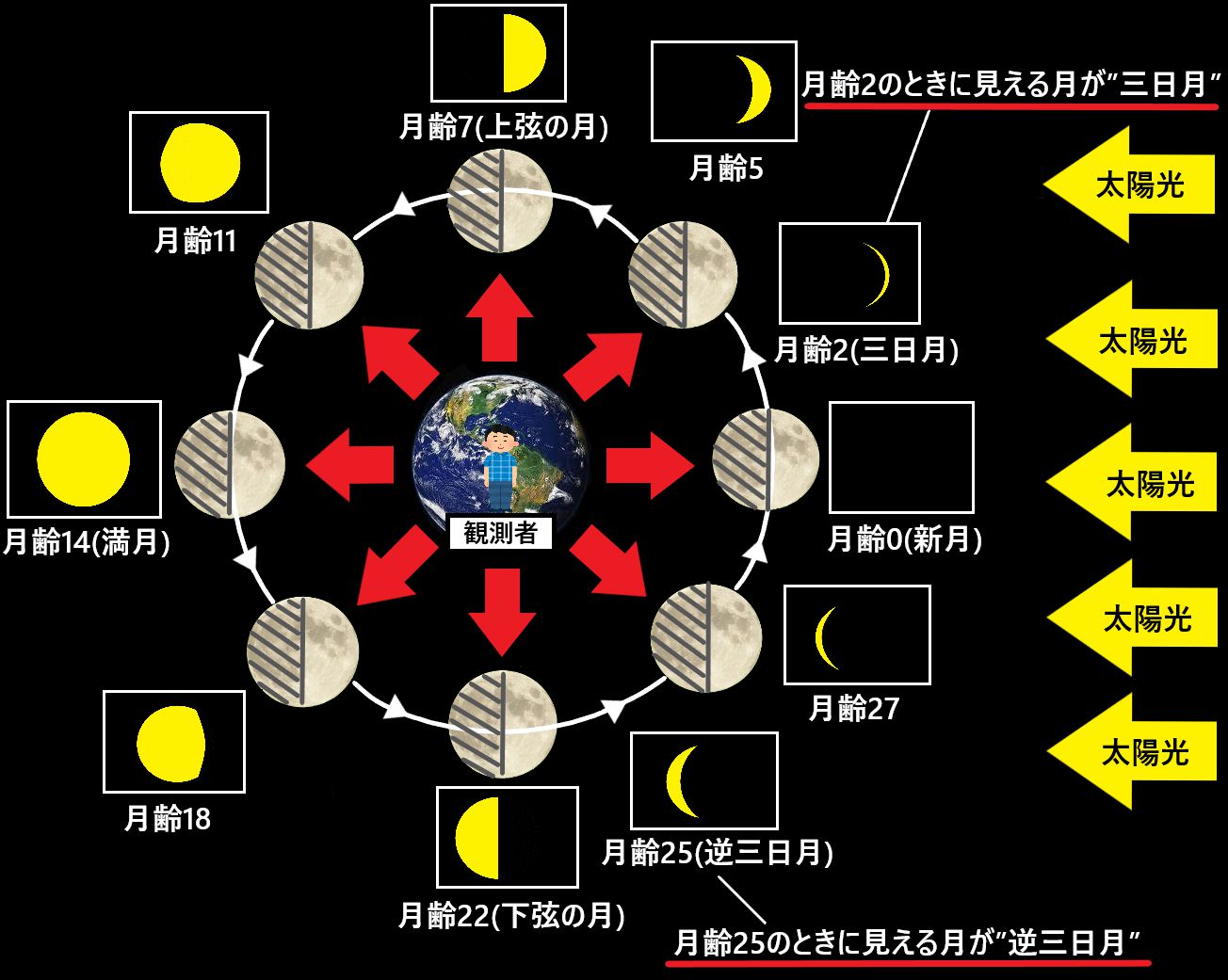 逆三日月とは どんな形の月なのかを図で解説