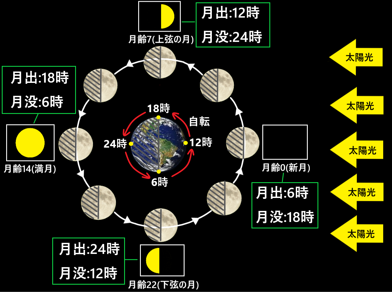 月が見える時間帯はなぜ違うのか？月出と月没の時間帯について解説！